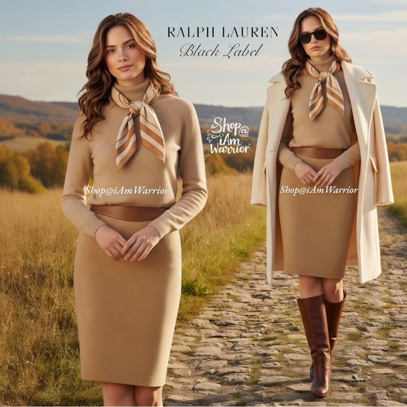 Ralph Lauren Black label Cashmere Blend Pencil Skirt with Leather Buckled Waist - Picture 1 of 13